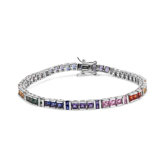 Huas of Brilliance Sterling Silver 12.0 Cttw Gemstone Link Tennis Bracelet - Picture 1 of 5